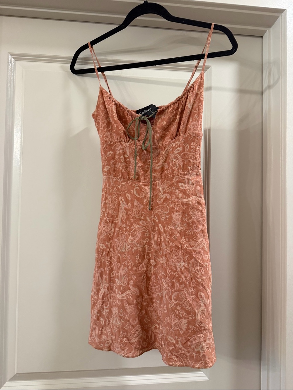 Realisation Par Peach Paisley Mini Dress with Olive Tie
